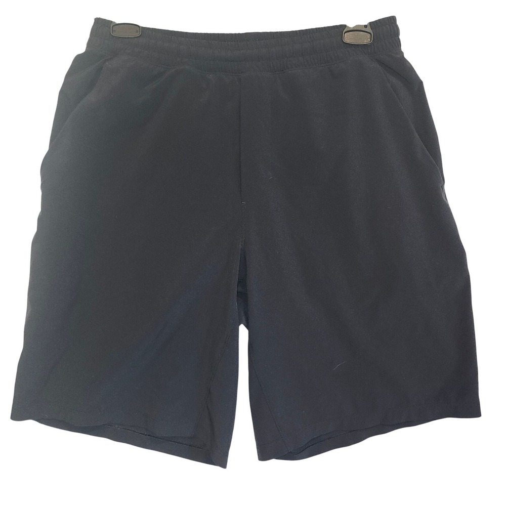 Lululemon Mens Black Mesh Lined Athletic Training Shorts Zipper Pocket 9" Inseam